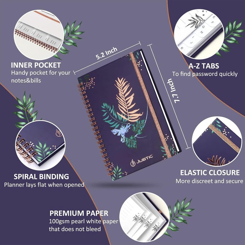 JUBTIC Hardcover Address Book with Alphabetical Tabs, Spiral Bound Address Book with Refillable Pages Medium Telephone book incl. Address, Password, Contact, Tel, Email, Important Date for Home Office - Image 2